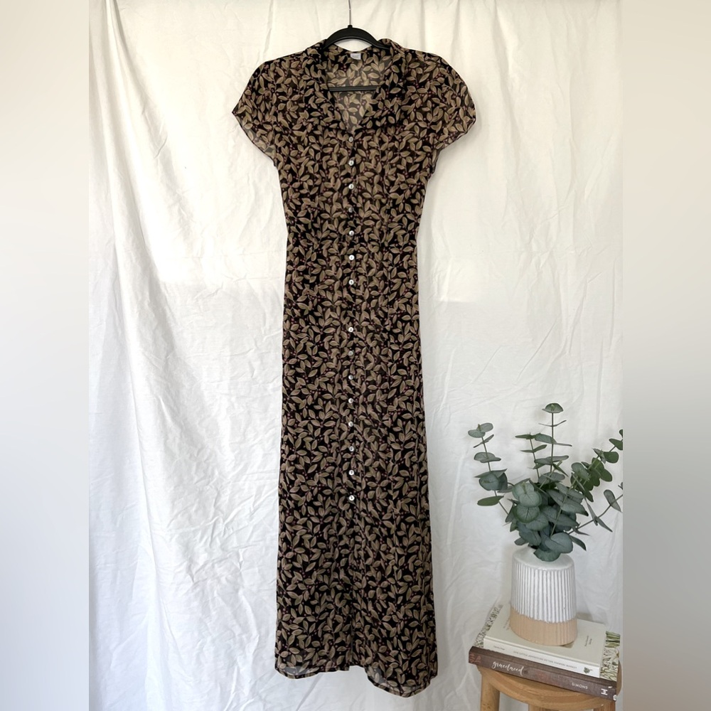 Garnet Hill silk button front maxi-dress - western / cottage core. 100% silk